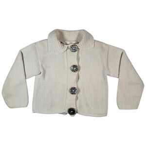 Caravan Cream Knit Cotton Cardigan 2” Western Concho Buttons Cottagecore Boho S